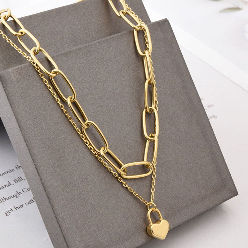 Chain Heart Double Necklace