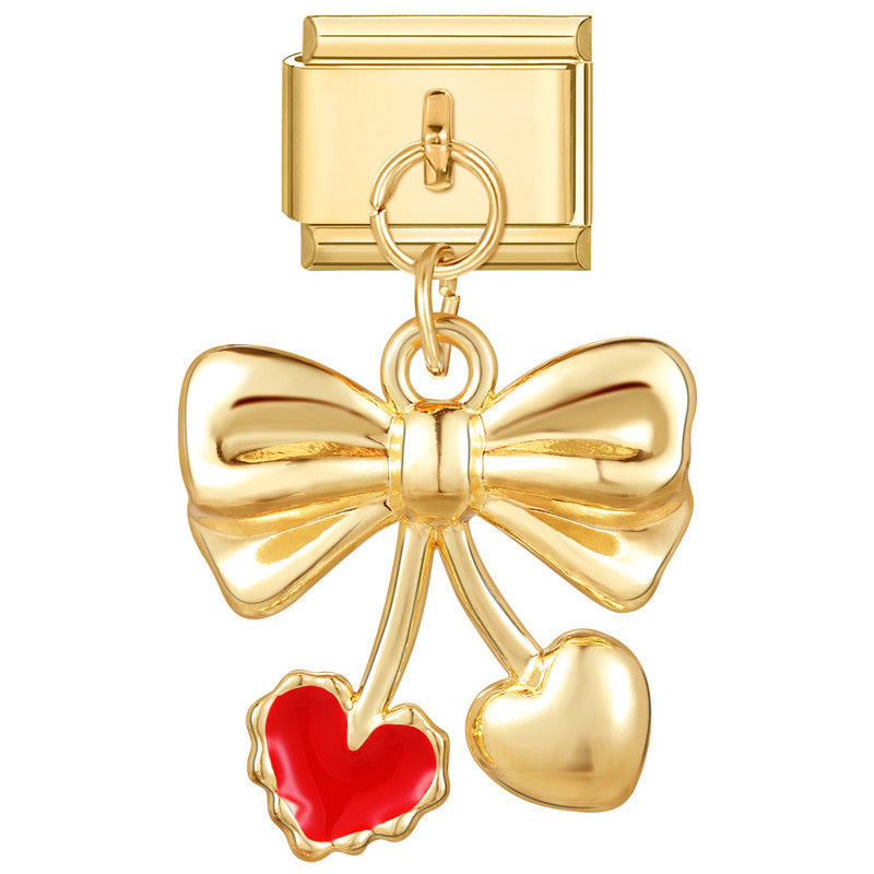 Bow Cherry Heart Charm