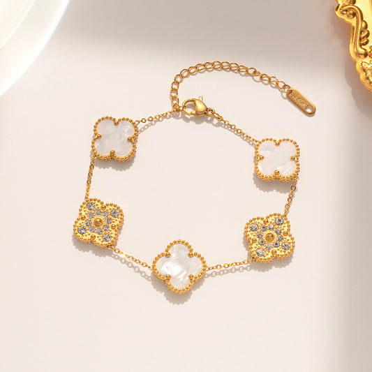 White Sparkle Clover Bracelet