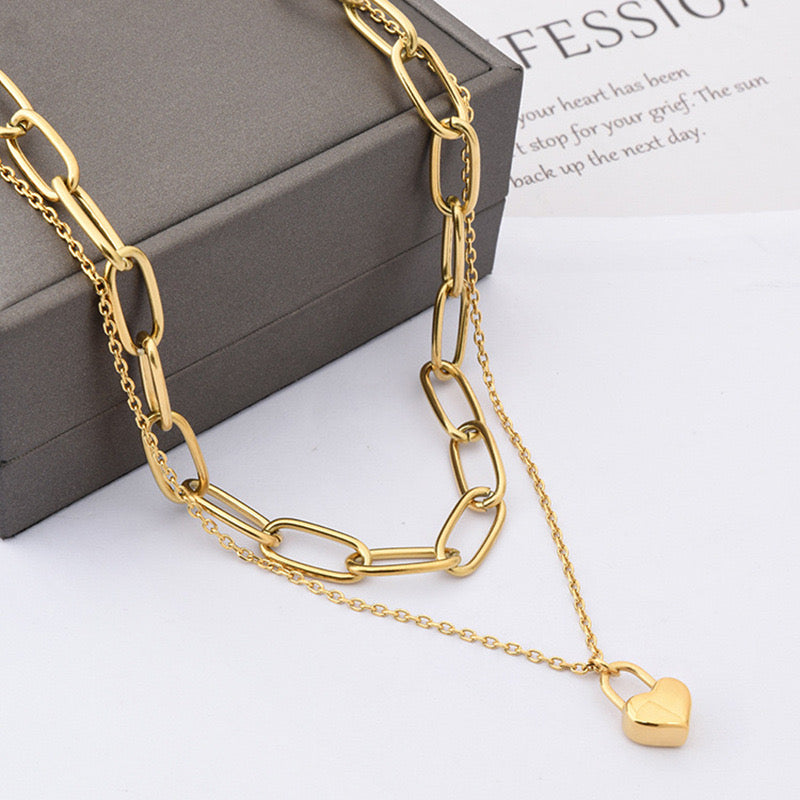 Chain Heart Double Necklace