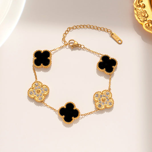 Black Sparkle Clover Bracelet