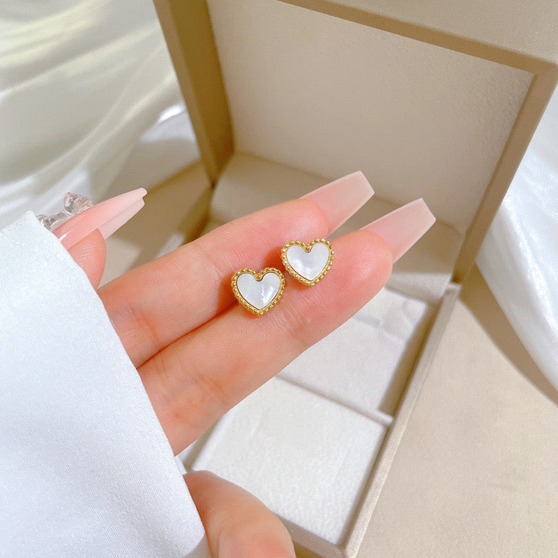 White Heart Earrings